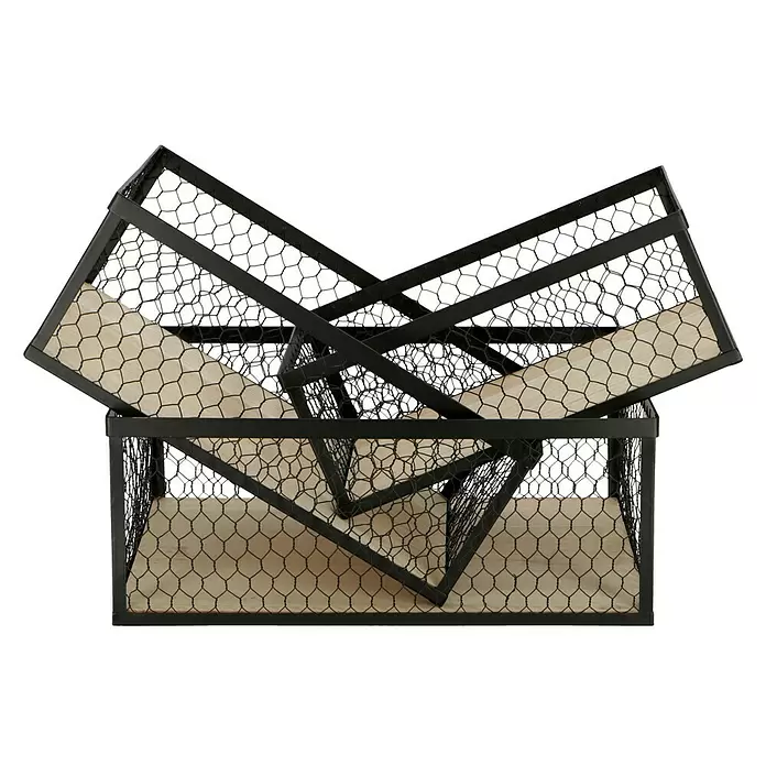 Aufbewahrungs-Set 3-teilig - 1 x Metallkorb 40 x 28 x 16cm, 1x  Metallkorb 36 x 24 x 14cm, 1x Metallkorb 32 x 20 x 12 cm - Vorderansicht