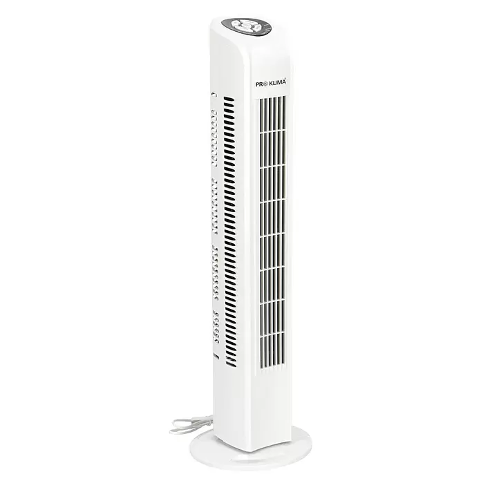 Proklima Turmventilator - Weiß, 78 cm, 50 W, 258 m³/h, Timer - Diagonale Ansicht