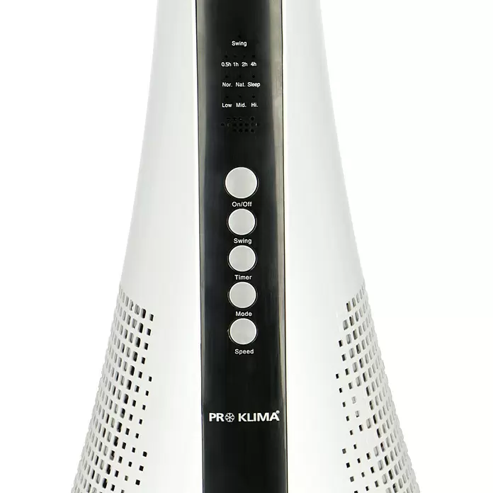 PR Klima Ventilador de torre - Blanco/Negro, 40 W, Altura: 110 cm, Con mando a distancia - Primer plano