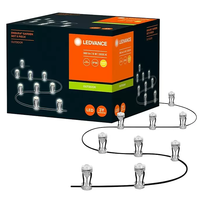 Ledvance LED-Lichterkette - 9,25 m, 9-flammig, Lichtfarbe: Warmweiß - Diagonale Ansicht