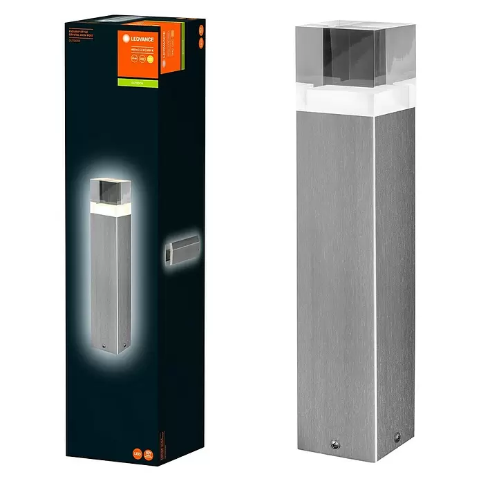 Ledvance LED-Außenleuchte Endura Crystal - Farbe Gehäuse: Stahl, IP44, 10,7 x 10,7 x 42,4 cm - Diagonale Ansicht
