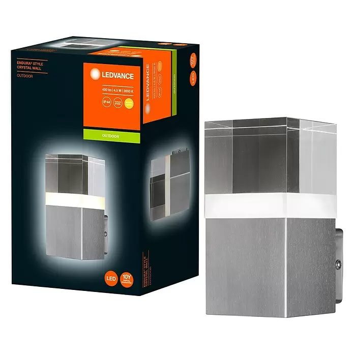 Ledvance LED-Außenwandleuchte - 4,5 W, 10,5 x 8 x 16 cm, Stahl, IP44 - Diagonale Ansicht