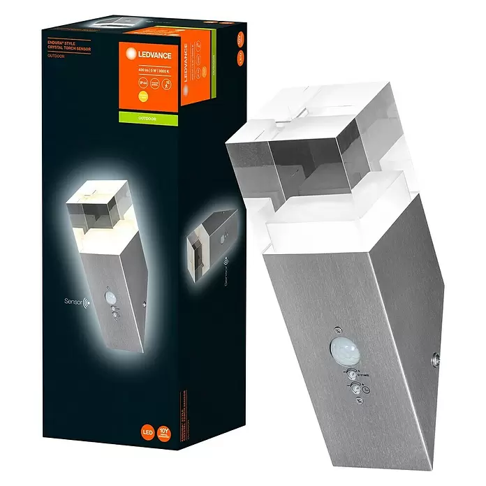 Ledvance LED-Außenwandleuchte - 5 W, 8 x 8 x 22,5 cm, Stahl, IP44 - Diagonale Ansicht