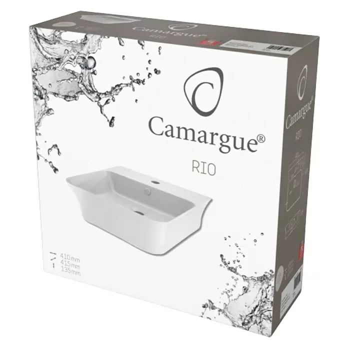 Camargue Rio Waschbecken - 41 x 41,6 cm, Ohne Spezialglasur, Hahnloch: Mitte, Mit Überlauf, Weiß - Diagonale Ansicht