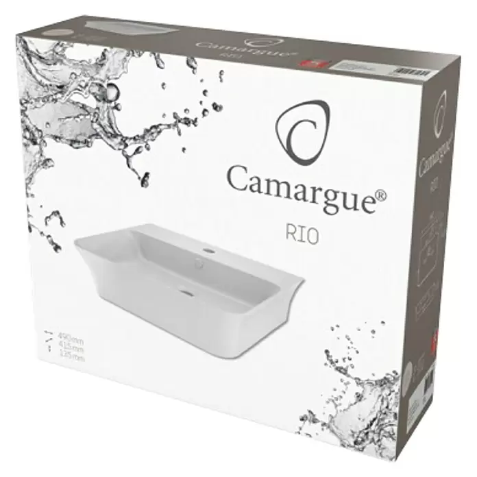 Camargue Rio Waschbecken - 49 x 41,5 cm, Ohne Spezialglasur, Hahnloch: Mitte, Mit Überlauf, Weiß - Diagonale Ansicht