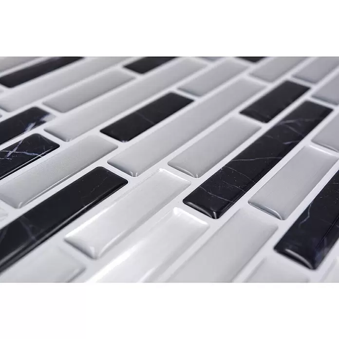 Selbstklebemosaik Midnight Marble SVM 24050 - 4 Stk., 23,6 x 25,5 cm, Vinyl, Silber/Schwarz - Detailaufnahme