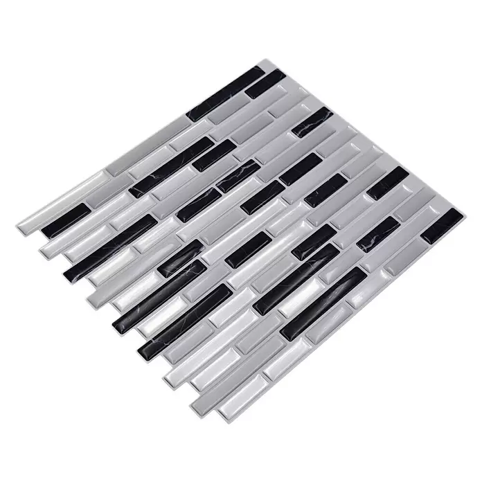 Selbstklebemosaik Midnight Marble SVM 24050 - 4 Stk., 23,6 x 25,5 cm, Vinyl, Silber/Schwarz - Diagonale Ansicht