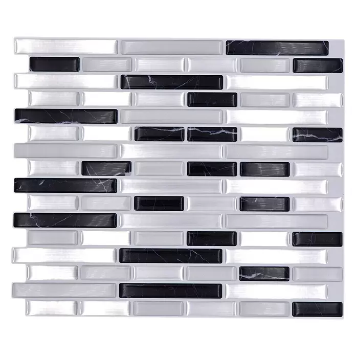 Selbstklebemosaik Midnight Marble SVM 24050 - 4 Stk., 23,6 x 25,5 cm, Vinyl, Silber/Schwarz - Draufsicht