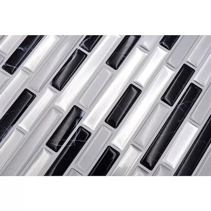 Selbstklebemosaik Midnight Marble SVM 24050 - 4 Stk., 23,6 x 25,5 cm, Vinyl, Silber/Schwarz - Detailaufnahme