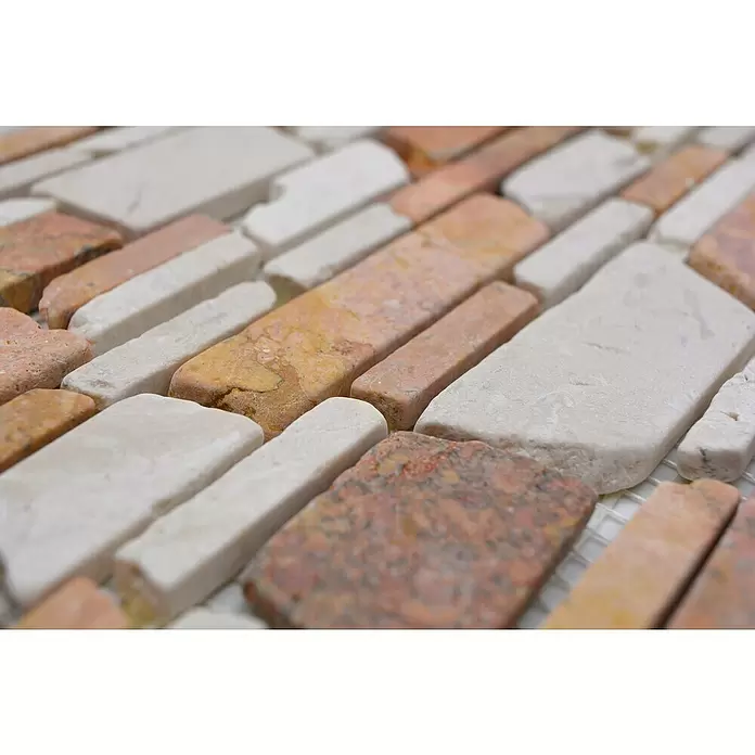 Mozaïektegel MOS brick 225 - 30,5 x 30,5 cm, Rood/wit, Mat - Close-up