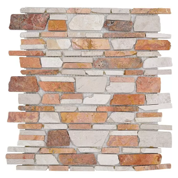 Mozaïektegel MOS brick 225 - 30,5 x 30,5 cm, Rood/wit, Mat - Bovenaanzicht