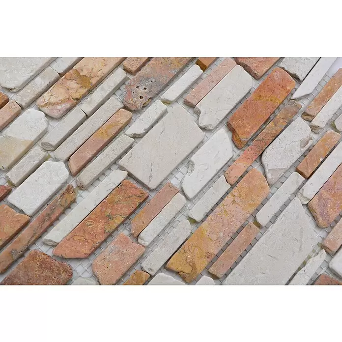 Mozaïektegel MOS brick 225 - 30,5 x 30,5 cm, Rood/wit, Mat - Close-up