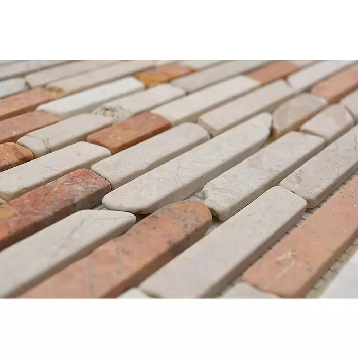 Mozaïektegel MOS BRICK 135 - 30,5 x 30,5 cm, Rood/Beige, Mat - Close-up