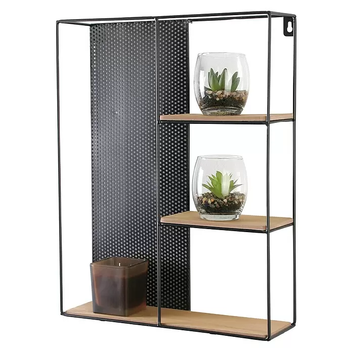 Wandregal Industrial - L x B x H: 10 x 35 x 45 cm, Holz, Traglast: 5 kg/Boden - Diagonale Ansicht