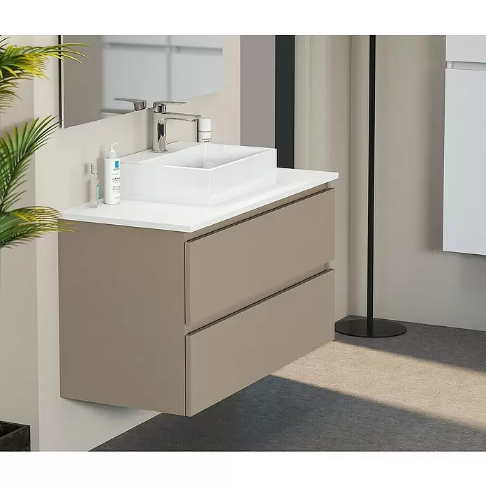 Mueble de lavabo Fons - 46 x 90 x 56 cm, Fango, Mate - Foto ambiente