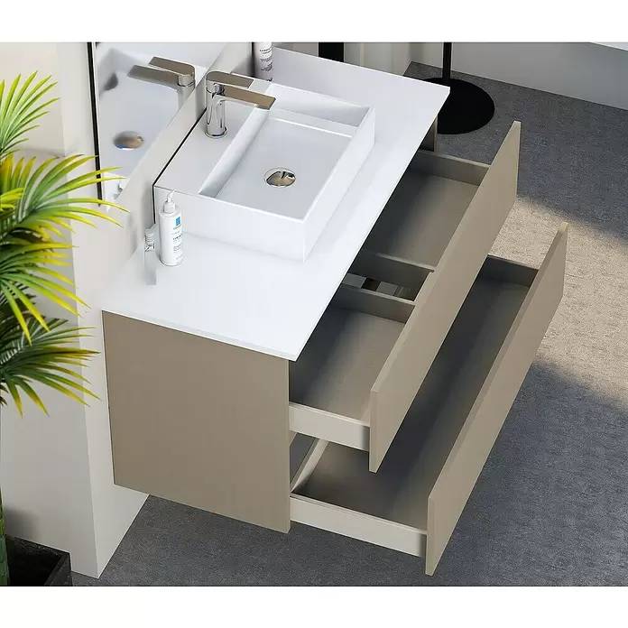Mueble de lavabo Fons - 46 x 90 x 56 cm, Fango, Mate - Foto ambiente