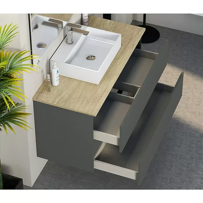 Mueble de lavabo Fons - 46 x 90 x 56 cm, Antracita, Mate - Foto ambiente