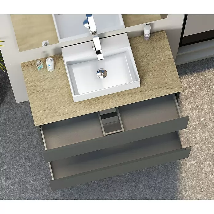 Mueble de lavabo Fons - 46 x 90 x 56 cm, Antracita, Mate - Foto ambiente