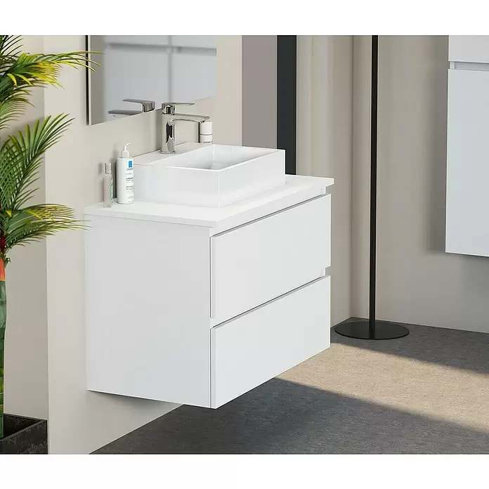 Mueble de lavabo Fons - 46 x 80 x 56 cm, Blanco seda, Mate - Foto ambiente