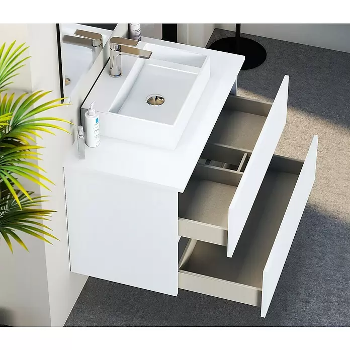 Mueble de lavabo Fons - 46 x 80 x 56 cm, Blanco seda, Mate - Foto ambiente