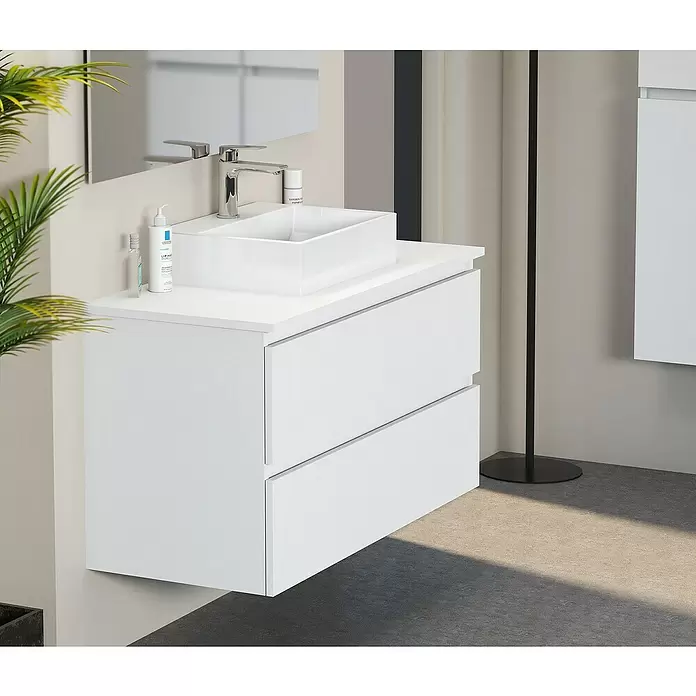 Mueble de lavabo Fons - 46 x 100 x 56 cm, Blanco seda, Mate - Foto ambiente