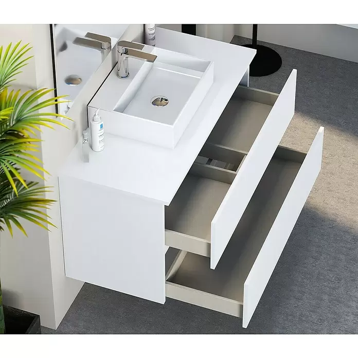 Mueble de lavabo Fons - 46 x 100 x 56 cm, Blanco seda, Mate - Foto ambiente
