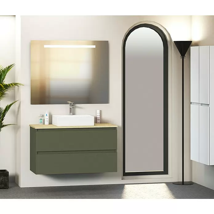 Mueble de lavabo Fons - 46 x 100 x 56 cm, Musgo, Mate - Foto ambiente