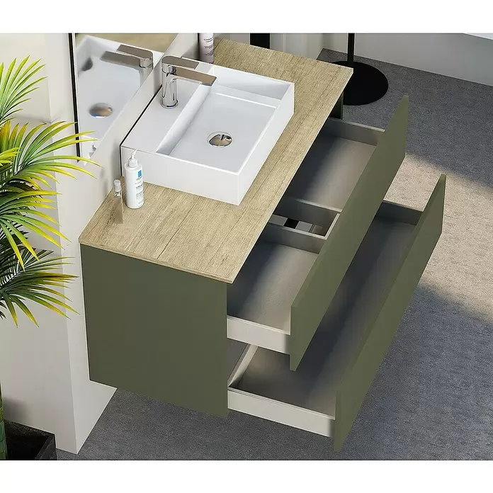Mueble de lavabo Fons - 46 x 100 x 56 cm, Musgo, Mate - Foto ambiente