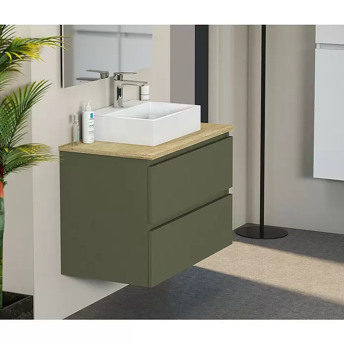 Mueble de lavabo Fons - 46 x 70 x 56 cm, Musgo, Mate - Foto ambiente