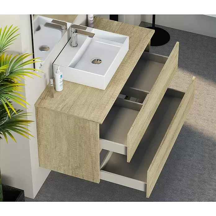Mueble de lavabo Fons - 46 x 100 x 56 cm, Nature, Mate - Foto ambiente