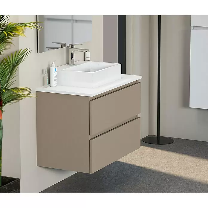 Mueble de lavabo Fons - 46 x 70 x 56 cm, Fango, Mate - Foto ambiente