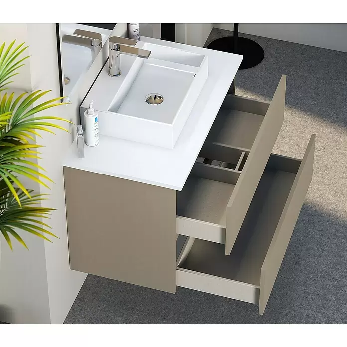 Mueble de lavabo Fons - 46 x 70 x 56 cm, Fango, Mate - Foto ambiente