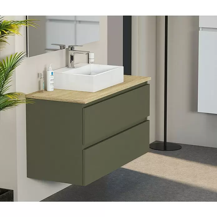 Mueble de lavabo Fons - 46 x 100 x 56 cm, Musgo, Mate - Foto ambiente