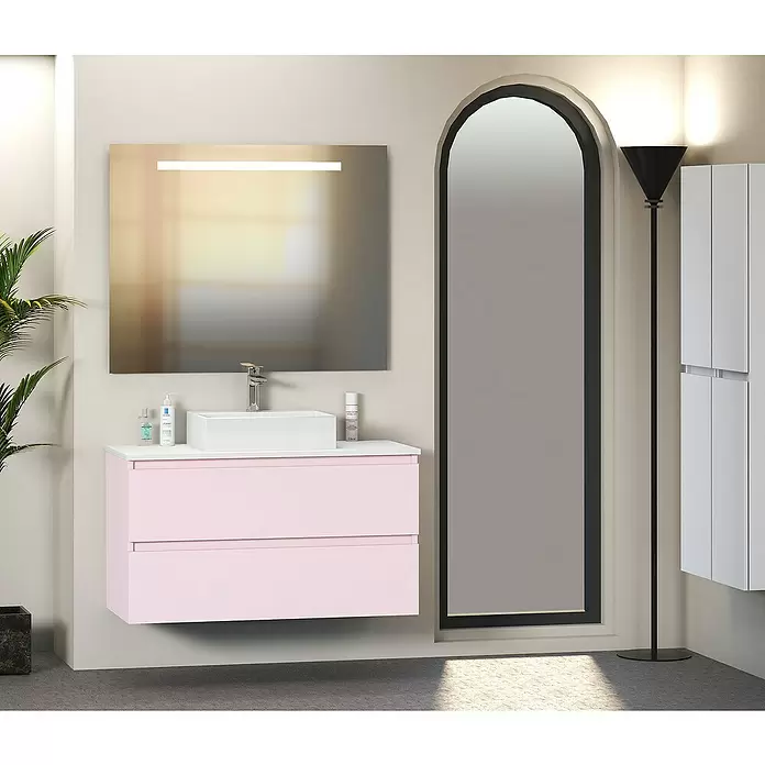 Mueble de lavabo Fons - 46 x 90 x 56 cm, Rosa, Mate - Foto ambiente