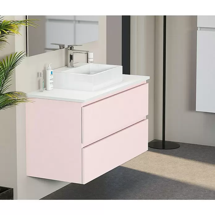 Mueble de lavabo Fons - 46 x 90 x 56 cm, Rosa, Mate - Foto ambiente
