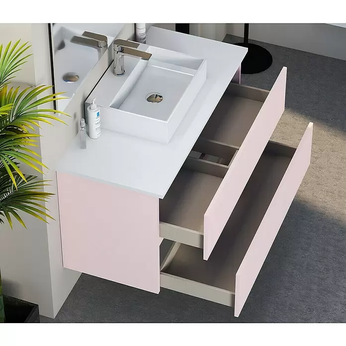 Mueble de lavabo Fons - 46 x 90 x 56 cm, Rosa, Mate - Foto ambiente