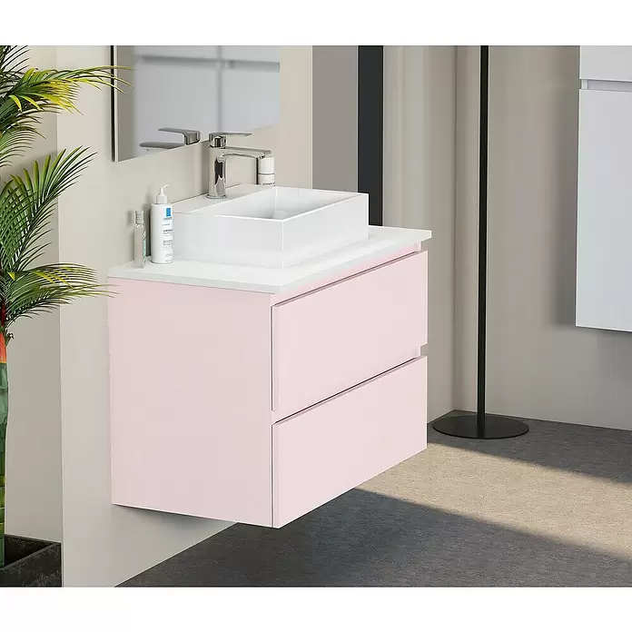 Mueble de lavabo Fons - 46 x 70 x 56 cm, Rosa, Mate - Foto ambiente