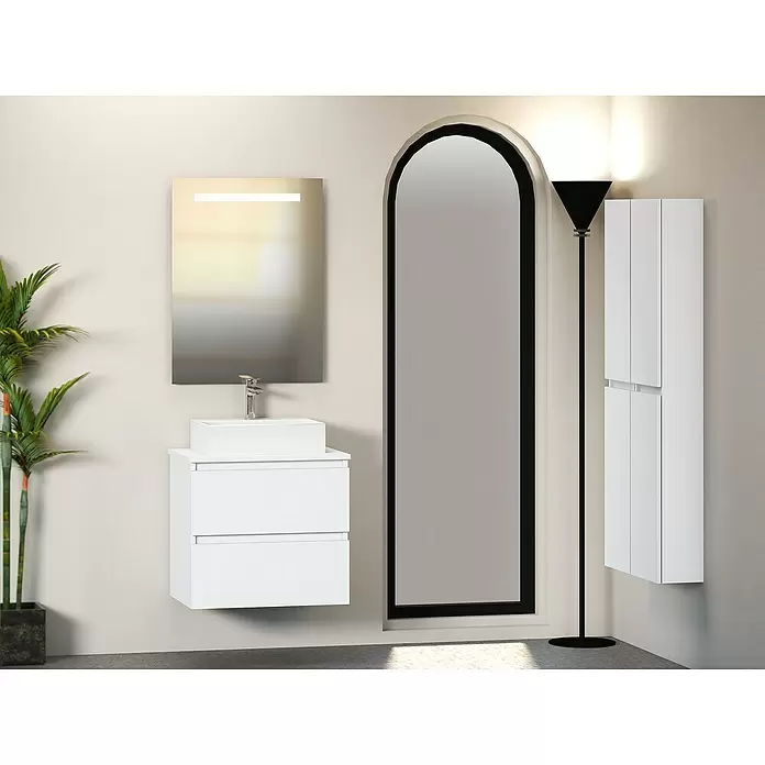 Mueble de lavabo Fons - 46 x 60 x 56 cm, Blanco seda, Mate - Foto ambiente