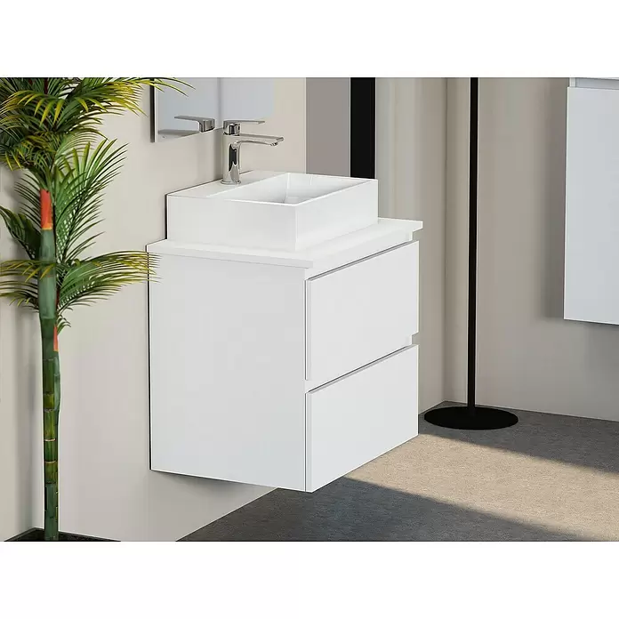 Mueble de lavabo Fons - 46 x 60 x 56 cm, Blanco seda, Mate - Foto ambiente