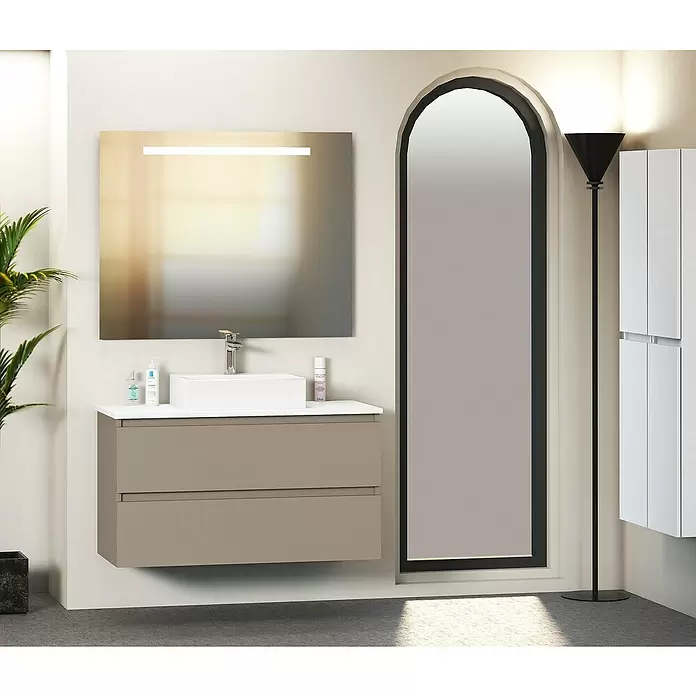 Mueble de lavabo Fons - 46 x 90 x 56 cm, Fango, Mate - Foto ambiente