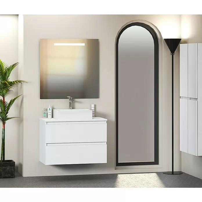 Mueble de lavabo Fons - 46 x 80 x 56 cm, Blanco seda, Mate - Foto ambiente