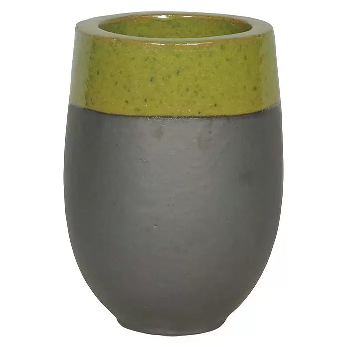 Pflanzvase Bozen - Ø x H: 23 x 32 cm, Steinzeug, Grün/Anthrazit - Vorderansicht