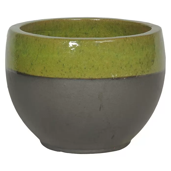 Pflanztopf Bozen - Außenmaß (Ø x H): 44 x 32 cm, Steinzeug, Grün/Anthrazit - Vorderansicht
