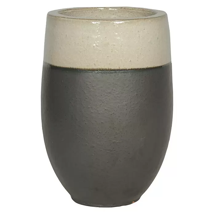 Pflanzvase Bozen - Ø x H: 23 x 32 cm, Steinzeug, Weiß/Anthrazit - Vorderansicht