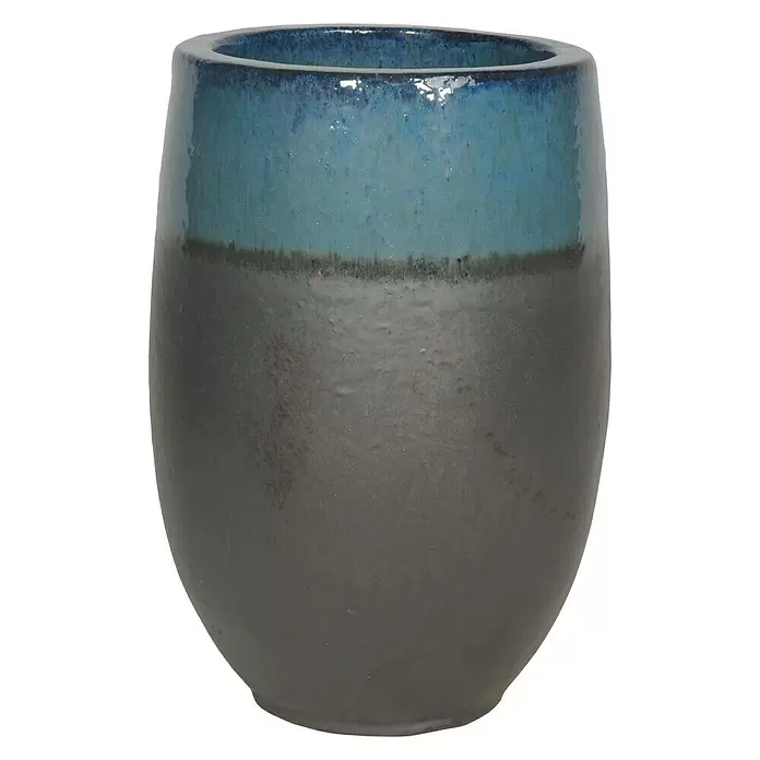 Pflanzvase Bozen - Ø x H: 36 x 50 cm, Steinzeug, Blau/Anthrazit - Vorderansicht