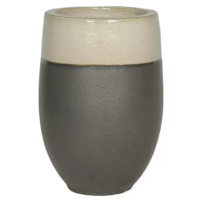 Pflanzvase Bozen - Ø x H: 36 x 50 cm, Steinzeug, Weiß/Anthrazit - Vorderansicht