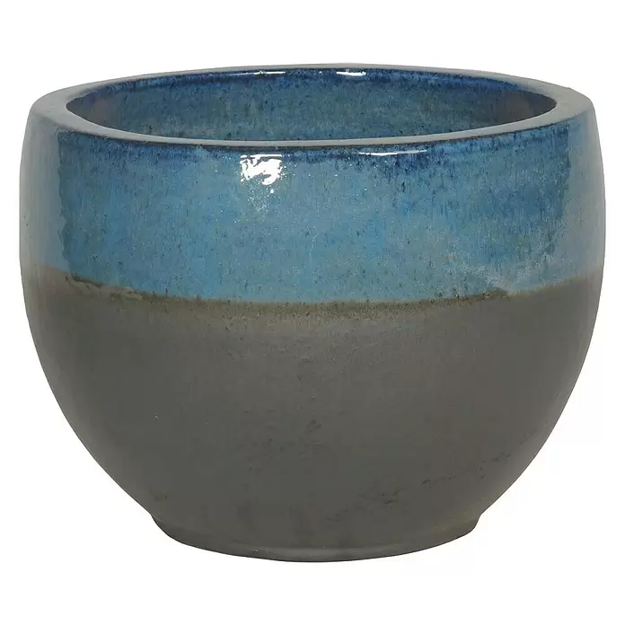 Pflanztopf Bozen - Außenmaß (Ø x H): 30 x 22 cm, Steinzeug, Blau/Anthrazit - Vorderansicht