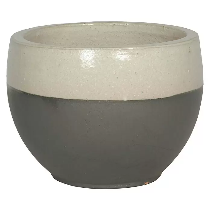 Pflanztopf Bozen - Außenmaß (Ø x H): 44 x 32 cm, Steinzeug, Weiß/Anthrazit - Vorderansicht