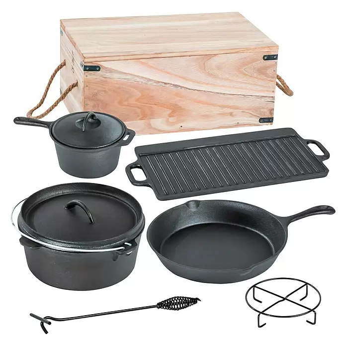 Grillzubehör-Set Dutch Oven - 7 -tlg., Gusseisen - Diagonale Ansicht