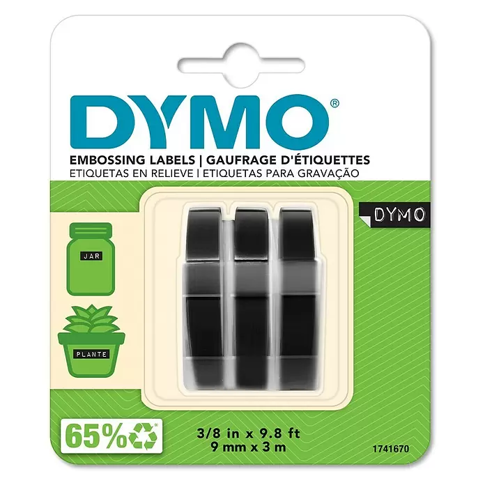 Dymo Cinta para etiquetado Omega - L x An: 3 m x 9 mm, Color cinta: Negro, Plástico, 3 uds. - Vista frontal